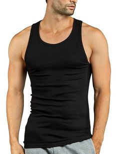 Regata Masculina Algodão Canelado Fechada Seven Line Black Outfit Men, Undershirt Tank Top, Mens Undershirts, Tank Top Outfits, Mens Fashion Classy, Well Dressed Men, Cotton Tank Top, Crew Neck Shirt, Athletic Fashion