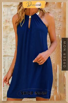 Breathable and Breezy Dress Solid Shift Midi Dress For Vacation, Flowy Halter Neck Solid Dresses, Beach Shift Mini Dress In Solid Color, Solid Shift Dress For Vacation, Solid Shift Mini Dress For Beach, Solid Shift Dress For The Beach, Flowy Solid Color Mini Dress For Vacation, Beach Shift Dress, Stretch Dress For Vacation