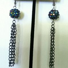 Black Shamballa Disco Chain Tassel Dangly Drop Party Earrings *Condition: New *Made By : Sherry- Yours Truly *Color: Black Shamballa Disco Bead With Gunmetal Chain Tassel Feature *Length: 3" *Fastening: Hook For Pierced Ears Adjustable Silver Tassel Earrings For Party, Metal Tassel Earrings For Party, Party Earrings With Adjustable Chain, Trendy Party Earrings With Adjustable Chain, Trendy Earrings With Adjustable Chain For Party, Trendy Metal Tassel Earrings For Party, Black Dangle Tassel Earrings For Party, Trendy Tassel Earrings With Dangling Beads For Party, Trendy Party Tassel Earrings With Dangling Beads