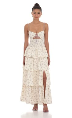 Floral Cutout Ruffle Maxi Dress in Cream Ruffle Maxi Dress, Grad Dresses, Date Night Dresses, Ruffled Maxi Dress, Shop Maxi Dresses, Summer Maxi Dress, Dance Dresses, Fall Dresses, Floral Maxi Dress