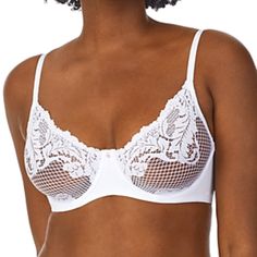 Unlined Lace Demi Bra With A Modern Scooped Neckline Cups Are Set Into A Narrow Frame Made From Subtle Sparkle Microfiber That Hugs The Body For Support Fully Adjustable, Pleated Ribbon Shoulder Straps With Brushed Backs For Added Comfort Style #8246 85% Nylon / 15% Spandex; Lace: 90% Nylon / 10% Spandex Hand Wash 32d Bra, Scooped Neckline, Demi Bra, Comfort Style, Comfortable Fashion, Diamond White, Shoulder Straps, Women's Intimates, Hand Wash