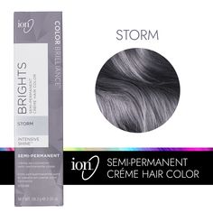 ion Color Brilliance Semi-Permanent Brights Hair Color are high-fashion hair colors designed to give vivid, boldly intense results. Ion Storm Semi Permanent Hair Color | Black | 2 oz. | Sally Beauty Titanium Hair Color, Ion Color Brilliance Brights, Silver Grey Hair Dye, Ion Hair Colors, Ion Color Brilliance, Hair Colour Design, High Fashion Hair, Grey Hair Dye, Hair Color Brands