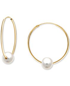 in stock Hoop Pearl Earrings, Pearl Earrings Gold, Wire Hoop Earrings, Pearl Love, Medium Hoop Earrings, Buy Earrings, Earrings Pearl, Freshwater Cultured Pearls, Metal Earrings