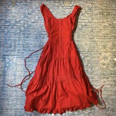 Fitted Red Vintage Summer Dress, Red Vintage Summer Dress, Milkmaid Dress Outfit, Red Sundress Aesthetic, Red Cottagecore Dress, Red Cottagecore, Coquette Spaghetti Strap Summer Dresses, Cottagecore Vintage Cotton Dress With Ruffles, Low Waist Dress