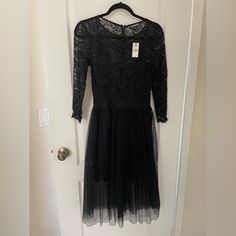 Tulle Dress Brand New With Tags. Size M. Black Gothic Midi Dress For Party, Gothic Black Midi Party Dress, Spring Gothic Midi Dress For Party, Spring Gothic Midi Party Dress, Gothic Sheer Dress For Fall, Gothic Spring Evening Midi Dress, Spring Gothic Lace Dress, Gothic Black Midi Dress, Black Mesh Dress For Spring Formal Occasion