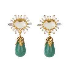 Introducing our Mariana Earrings, a stunning embodiment of art deco style that exudes sophistication and charm. These earrings, crafted from Green Aventurine and Lemon Quartz, are a testament to the elegance of a bygone era. The Mariana Earrings feature a stud adorned with baguettes, adding a touch of timeless luxury to your look. They also offer you to effortlessly remove the drop and create a completely new style. Luxury Formal Earrings With Gemstone Accents, Timeless Evening Earrings With Gemstone, Timeless Gemstone Earrings For Evening, Luxury Green Clip-on Earrings, Fine Jewelry Gemstone Accented Earrings For Evening, Fine Jewelry Evening Earrings With Gemstone Accents, Fine Jewelry Earrings With Gemstone Accents For Evening, Luxury Gemstone Earrings, Exquisite Gemstone Earrings For Evening