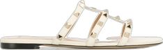 Chic Flat Sandals With Studded Rubber Outsoles, Elegant Studded Sandals For Spring, Elegant Flat Sandals With Studded Rubber Outsoles, Designer Studded Flat Sandals, Studded Flat Heel Sandals, Rockstud Flats, Sandals White, Flat Sandals, Valentino Garavani