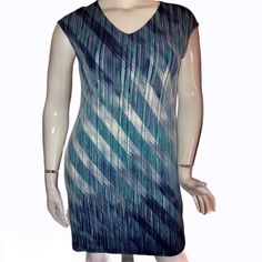 Nwot. Easywear By Chico’s. Striped Pattern With Shades Of Blue. Sleeveless. V Neck. Stretchy Fit. 22” Pit To Pit X 39” Long Blue Stretch Sleeveless V-neck Dress, Blue Stretch V-neck Sleeveless Dress, Stretchy Dress, Stripes Pattern, Shades Of Blue, Flapper Dress, Colorful Dresses, Size 12, Midi Dress