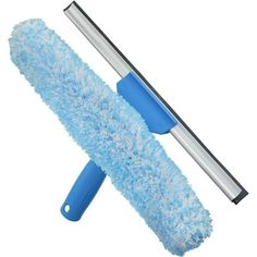 a blue duster and brush on a white background