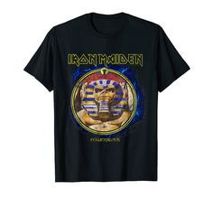 an iron maiden t - shirt with the image of an egyptian god on it's chest