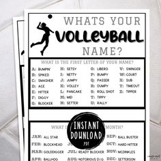 whats your volleyball name? printable game plan for kids and adults with instructions