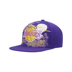 the los lakers purple and gold snapback hat is shown in front of a white background