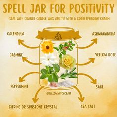 a jar filled with flowers and labeled parts of the flower pot for positivity