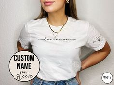 Welcome to MDTrends!   Introducing our 'Dance Mom' t-shirt, the perfect way to cheer for your favorite dancer. This cozy and customizable shirt is designed just for you, with a special touch. Personalize it with your dancers names printed on the sleeve, creating a unique and cherished keepsake. Whether you're treating yourself or searching for a heartwarming gift, this shirt is the ideal choice. Wear it with pride, showing the world that you're a proud mama who cheers for her dancer everyday, es White Fitted Top For Dance Class, Fitted T-shirt With Name Print For Dance Class, Fitted Crew Neck T-shirt For Dance Class, White Fitted T-shirt For Dance Class, Fitted T-shirt For Summer Dance, Fitted Letter Print T-shirt For Dance Class, Fitted Cotton T-shirt For Dance Class, Fitted Crew Neck Top For Dance, Fitted Crew Neck T-shirt For Dance