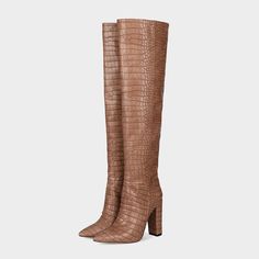 Women's Long Boots Thick Heel Tall Boots Pointed Toe Stone Texture Over The Knee Boots High Shoes Big Size 47 brown-34 Brown High Ankle Heeled Boots For Winter, Brown Knee-high Formal Boots, Brown Pointed Toe Heels For Winter, Formal Brown Faux Leather Heeled Boots, Brown Block Heel Knee-high Boots For Work, Brown Faux Leather Platform Boots For Work, Brown Pointed Toe Boots For Work, Brown Faux Leather Knee-high Boots With Block Heel, Brown Pointed Toe Mid-calf Boots For Work