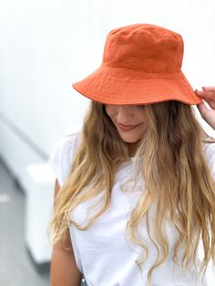 Rust Colored Bucket Hat made from 100% Linen, One Size, Spot clean when necessary, okay to iron/steam on high heat Steam Iron, Bucket Hats, Rust Color, Hat Making, Caps Hats, Bucket Hat, Steam, Accessories Hats, Rust