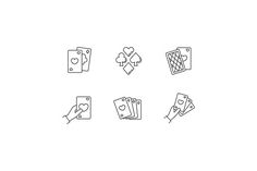 playing cards and dice line icon set