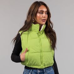 Autumn and Winter New Contrast Color Reverse Sleeveless Vest Casual Cotton-Padded Jacket black-S Bubble Fabric, Bubble Coat, Casual Vest, Down Vest, Sleeveless Vest, Padded Jacket, Green Jacket, Autumn And Winter, Black N Yellow