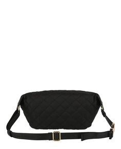 DETAILS Length - 15' x Width - 1.5' x Height - 8' 90% polyamide, 10% acrylic, 100% leather, gold-tone hardware Top-zip fastening Interior small compartment, exterior front zip patch pocket Puffy quilted design, pocket features gold stitched logo Adjustable waist strap Made in Italy Classic Quilted Travel Bag, Black Quilted School Bag, Moschino Bags, Premium Outlets, Waist Strap, Travel Collection, Fashion Website, Bago, Travel Luggage