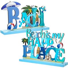 PRICES MAY VARY. Adorable beach decoration application: for ocean theme birthday party, beach party, sea animal party, under the sea party, or put on the office desk, counter as pool party table centerpieces, beach wedding, boy baby shower, or send to beach lover as a gift for shelf, tabletop, TV table, fireplace mantle Dimensions: beach table topper size is approx. 7.87 x 4.6 inches; Beach is my happy place size is approx. 7.87 x 5.1 inches; Please make sure the size before you buying Beach tab Sea Animal Party, Wooden Table Decorations, Animal Party Decor, Beach Signs Wooden, Beach Is My Happy Place, Wooden Letters Decorated, Coastal Theme, Letter Decor, Beach Sign