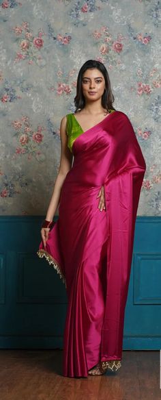 For More Latest Trending Women's outfits Just Click on the below link, https://www.etsy.com/in-en/shop/PIXAWORLD 👉Saree * Fabric :- Premium Satin Silk. * Embellishment :- Beautiful Handmade Pearl Tassels on Pallu. * Color :- As shown. * Length :- 5.5 Mtr. 👉Blouse (0.80 Mtr. - Un-stitched) * Fabric :- Premium Satin Silk. * Color :- As Shown. * Embellishment :- Plain. * Wash Care :- First Wash Dry Clean. * Quality:- Quality Product. * Occasion:- Festival, Party-wear, Wedding, Ceremony. Made to M Satin Saree Look, Satin Saree Party Wear, Dark Pink Saree, Cocktail Saree, Bridesmaid Sarees, Pearl Tassels, Satin Silk Saree, Saree Blouses Online, Simple Saree Designs