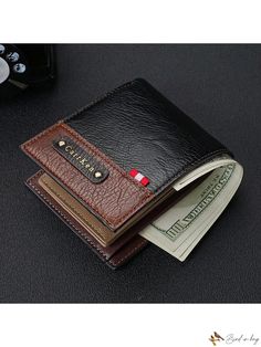 Bird in Bag - Retro Style Leather Wallet with Multifunctional Color-Blocking Design Black Bifold Wallet For Daily Use, Black Trifold Wallet With Coin Pocket For Daily Use, Black Wallets With Card Slots For Daily Use, Black Leather Wallet For Daily Use, Black Rectangular Wallet For Daily Use, Casual Black Leather Card Holder, Casual Black Wallet With Rfid Blocking, Casual Black Card Holder With Rfid Blocking, Casual Black Card Holder With Interior Slots