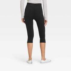 Keep your casual style on point with these High-Waist Cotton Blend Seamless Capri Leggings from A New Day™. These below-knee ankle leggings make a go-to pick whether you're hanging around the house or heading out casually. They feature a high-rise fit to create a flattering silhouette, along with a cotton gusset for breathable wear. Plus, the seamless leggings are crafted from soft, stretchy fabric for comfortable movement. Pair them with a range of tank tops, tees and sweatshirts, along with sn Casual Black Seamless Leggings, High Waist Seamless Casual Leggings, Casual Fitted Mid-thigh Leggings, Fitted Mid-thigh Casual Leggings, Casual Black Short Length Capris, Sporty High-waist Stretch Capris, Sporty High Waist Stretch Capris, Casual Stretch Black Capris, Casual Knee-length Stretch Leggings