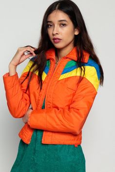 Vintage Girls Clothes, Vintage Ski Jacket, Fearne Cotton, Orange Neon, Neon Stripes, Puffy Jacket