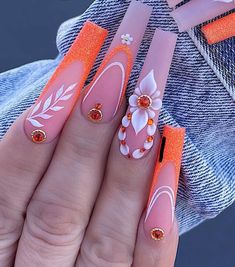 4pcs Handmade 3D Acrylic Nail Flowers – Scarlett Nail Supplies Acrylic Nail Art 3d Flower Designs, Nail Ideas 3d Flowers, Orange Nail Set, Mexican Acrylic Nails, Acrylic Flowers On Nails, Acrylic Nail Flowers, 3d Acrylic Nail Art, Nail Flowers, Acrylic Nail Designs Classy