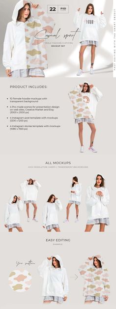 Oversize hoodie mockup templates - layered, editable psd files of female casual clothing mockups with real model prepared to showcase your custom design, by simply placing your pattern design with double click on Smart Object. [by downloading the assets via my affiliate link you are supporting my work and the creators at no extra cost to you, so just chill downloading and keep rockin!] European Models, Just Chill, Real Model, Hoodie Brands, Clothing Mockup, Mockup Templates, Instagram Story Template