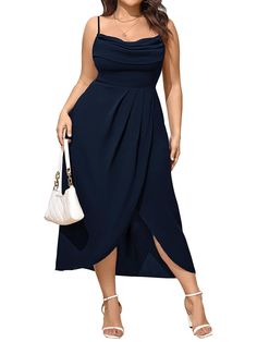 PRICES MAY VARY. MATERIAL: The Plus Size Dress Is Made Of 95% Polyester 5% Elastane, Comfy, Lightweight, Breathable, Skin-Friendly, Halter Dresses Are Perfect For Summer FEATURES: Women's Plus Size Dress/ Women's Maxi Dress/ Party Dress/ Women's Front Split Dress/ Cowl Neck Dress/ Elegant Cocktail Dresses/ Adjustable Spaghetti Straps/Elastic Waist/ Mid-Length/ Ruched Design At Bust/ Plus Size Long Dress/ Sleeveless Long Dresses/ Spaghetti Strap Backless Bodycon Summer Dresses/ Sexy Slim Fit Nigh What Do You Wear To A Quinceanera As A Guest, Brunch Wedding Attire Guest, Mid Size Dresses For Women, Plus Summer Dress, Dress For Wedding Guest Plus Size, Formal Dresses For Short Curvy Figures, Plus Size Semi Formal Outfits Wedding, Affordable Wedding Guest Dress, Plus Size Cocktail Dress Wedding Guest