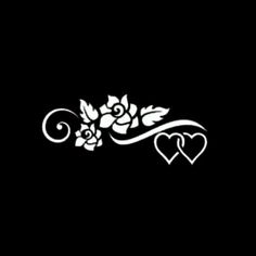 two hearts and flowers on a black background with the word love written in white ink