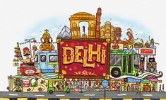 a drawing of a truck with the word delhi written on it