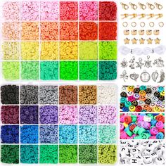 various colors of beads and buttons in different sizes, shapes, and designs for making jewelry