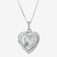 Features: Quick ShipJewelry Closure: Spring Ring ClaspShape: HeartStone Cut: HeartMetal Color: WhiteChain Length: 18 InchChain Width: .93 MillimetersPendant Length: 29mmPendant Width: 20mmMetal: Sterling SilverChain Construction: BoxCare: Wipe CleanNecklace Type: Locket NecklacesAssembled in the US from Imported Materials Dragon Goddess, Watch Locket, Silver Heart Locket, Locket Necklaces, Locket Necklace Vintage, Heart Locket Necklace, Fame Dr, Heart Locket, Sterling Silver Heart