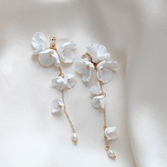 Long floral Statement Wedding earrings for Bride - MEADOW Wedding Jewelry Boho, Floral Bridal Earrings, Statement Wedding Earrings, Bridal Backdrops, Bridal Backdrop Necklace, Earrings For Bride, Statement Earrings Wedding, Bridal Statement Earrings, Cascading Flowers