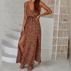 New Boho Double Split Cami Dress Maxi Floral * Sleeveless * Spaghetti Strap * Wrap Cami V Neck * Stretch High Waist * Belt Tie * Double Slit Front Leg Long Skirt *Approximate Unstretched Measurements* Xs (2) * Bust 34" * Waist 25.25"(Up To 26") * Length 52.25" Small (4) * Bust 35.25" * Waist 26.5"(Up To 27.5") * Length 53" Medium (6) * Bust 37" * Waist 28.25"(Up To 29") * Length 54" Large (8/10) * Bust 39.25" * Waist 30.5"(Up To 31.5") * Length 54.5" Xl (12) * Bust 41.5" * Waist 33"(Up To 34") * Southern Cowboy, Stile Boho Chic, Beach Dress Summer, Cami Maxi Dress, Summer Sundress, Belt Tie, Festival Dress, Dress Maxi, Floral Sleeveless