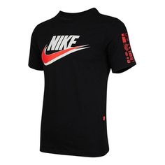 Men's Nike Casual Sports Round Neck Loose Short Sleeve Black T-Shirt DM6962-010 (Loose Fit) Sportswear Crew Neck T-shirt With Graphic Print, Sporty Short Sleeve Tops With Three Stripes Branding, Nike Crew Neck Tops For Sports Season, Sporty Short Sleeve T-shirt With Three Stripes Branding, Nike Sports Season Crew Neck T-shirt, Nike Crew Neck T-shirt For Sports Season, Nike Sporty Moisture-wicking Shirt, Short Sleeve Graphic Print Shirt For Sports Season, Sports Season Graphic Print Short Sleeve Shirt