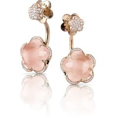 The Bon Ton Piercing Earrings in 18k Rose Gold with Rose Quartz and Diamonds from Pasquale Bruni are a perfect embodiment of the free, elegant and simple lifestyle that adapts to societal changes without compromising its essence. The flower that is the Bon Ton collection is a symbol of the heart of Mother Nature. The gems used in the earrings are pink quartz, the eternal stone of love, chalcedony, which represents the embrace between heaven and sea, milky quartz, with its sensual lunar candor, a Luxury Rose Gold Jewelry With Natural Stones, Luxury Rose Gold Brass Jewelry, Elegant Luxury Bridal Earrings With Rose Cut Diamonds, Luxury Fusion Style Jewelry With Natural Stones, Luxury Rose Gold Rose Quartz Jewelry, Luxury Elegant Bridal Earrings With Rose Cut Diamonds, Luxury Blush Jewelry For Formal Occasions, Luxury Gold Rose Quartz Jewelry, Luxury Rose Quartz Jewelry With Natural Stones