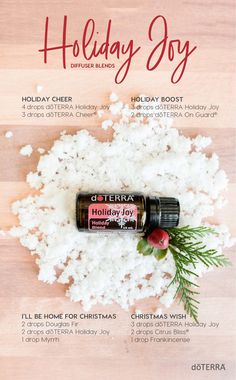 Add a little extra holiday joy to your home this season with these festive diffuser blends! Joy Essential Oil, Fall Essential Oils, Doterra Blends, Essential Oils Doterra, Doterra Recipes, Doterra Diffuser, Doterra Diffuser Blends, Doterra Essential Oils Recipes