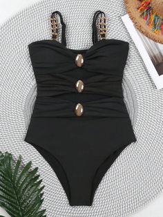 Turn heads at the beach with our Colorblock Cut-Out One-Piece Swimsuit. This sexy, plain-patterned swimsuit features eye-catching cut-out details and a flattering bikini bottom type. Designed with a wireless bra for comfort, it has spaghetti straps and a sleeveless cut for a sleek, modern look. Made from high-stretch knitted fabric, this short-length swimsuit ensures a perfect fit and ease of movement. Perfect for making a bold statement by the pool or on the sand. Composition: 80% Polyamide, 20 Patterned Swimsuit, Swimsuit Pattern, Cut Out One Piece, Plus Size Shopping, Wireless Bra, The Sand, At The Beach, Solid Black