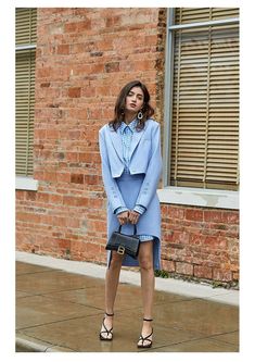 Skirt Suit + Jacket Short Mini Skirt Fashion Two - Piece Sets light blue suit - Hemi