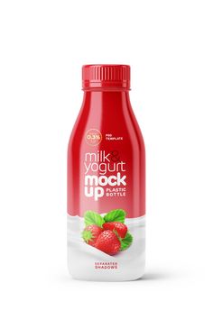 a bottle of milk with strawberries on it