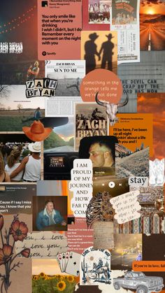 a collage of photos with words and pictures on them, including an image of a man