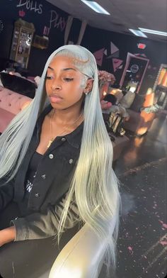 Birthday Color Hairstyles For Black Women, Gray Lace Front Wigs Black Women, Straight Hair Wig Hairstyles, Winter Wigs For Black Women, Platinum Gray Hair On Black Women, Exotic Wig Colors, Lacefront Hairstyles For Black Women, Grey Wig Hairstyles, Wig Hairstyles Ideas Black Women Color