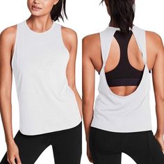 New With Tag Mippo Womens Open Back Yoga Tank Top {009} Breathable White Racerback Top, White Breathable Racerback Top, Quick Yoga, Trendy Tank Tops, Sport Jersey, Style Fitness, T Shirt Crop Top, Sport Shirts, Yoga Gear