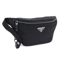 Prada Body Bag Leather Black Approx. W35 X H16 X D5cm, Strap Length Approx. 98cm Leather Waist Belt, Card Accessories, Belt Pouch, Accessories Box, Black Nylon, Black Nylons, Prada Bag, Waist Belt, Fanny Pack