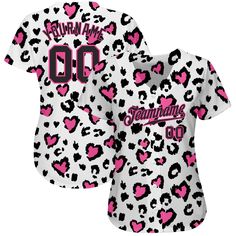 Custom White Black-Pink 3D Pattern Design Leopard Authentic Baseball Jersey 3d Pattern Design, Pink 3d, Baseball Gear, Orange Texas, Alpha Kappa Alpha, 3d Pattern, Intricate Embroidery, White Jersey, Number 3