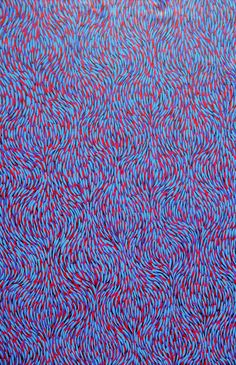 an abstract blue and red background with wavy lines in the shape of small circles on top of each other