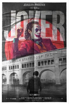 the joker movie poster with two people standing next to each other